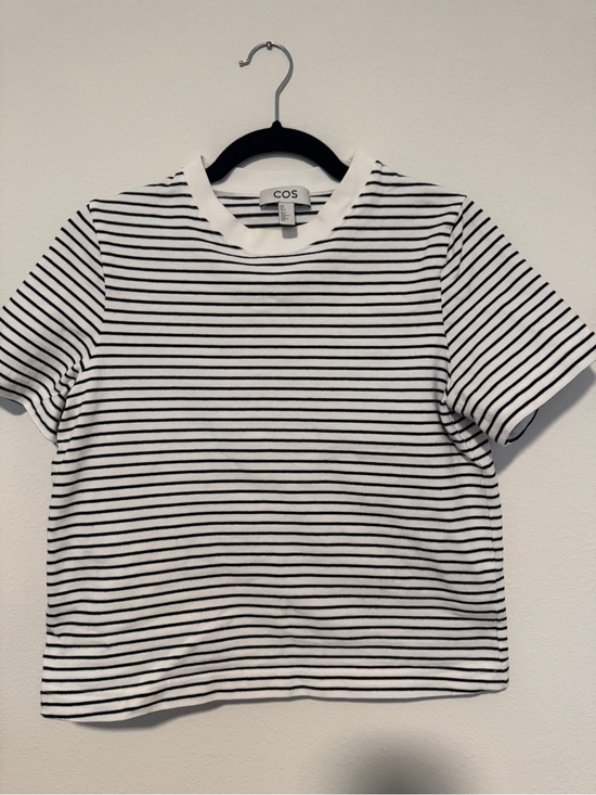 COS Tops - COS White Tee with Thin Black Stripes